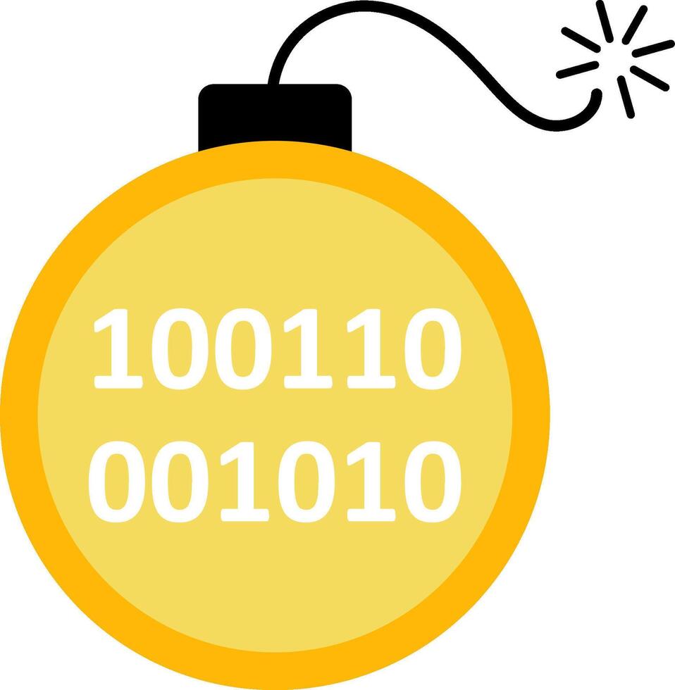 A yellow bomb with the words 100010101010101010101010101 vector