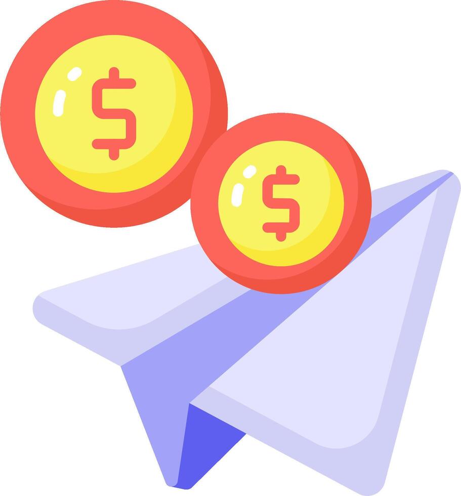 A paper airplane with dollar coins flying out of it vector