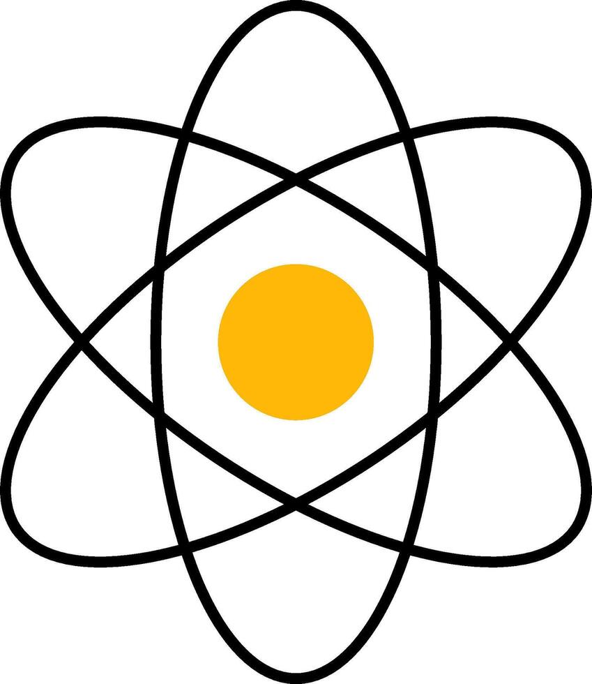 An atom symbol with an orange dot in the center vector