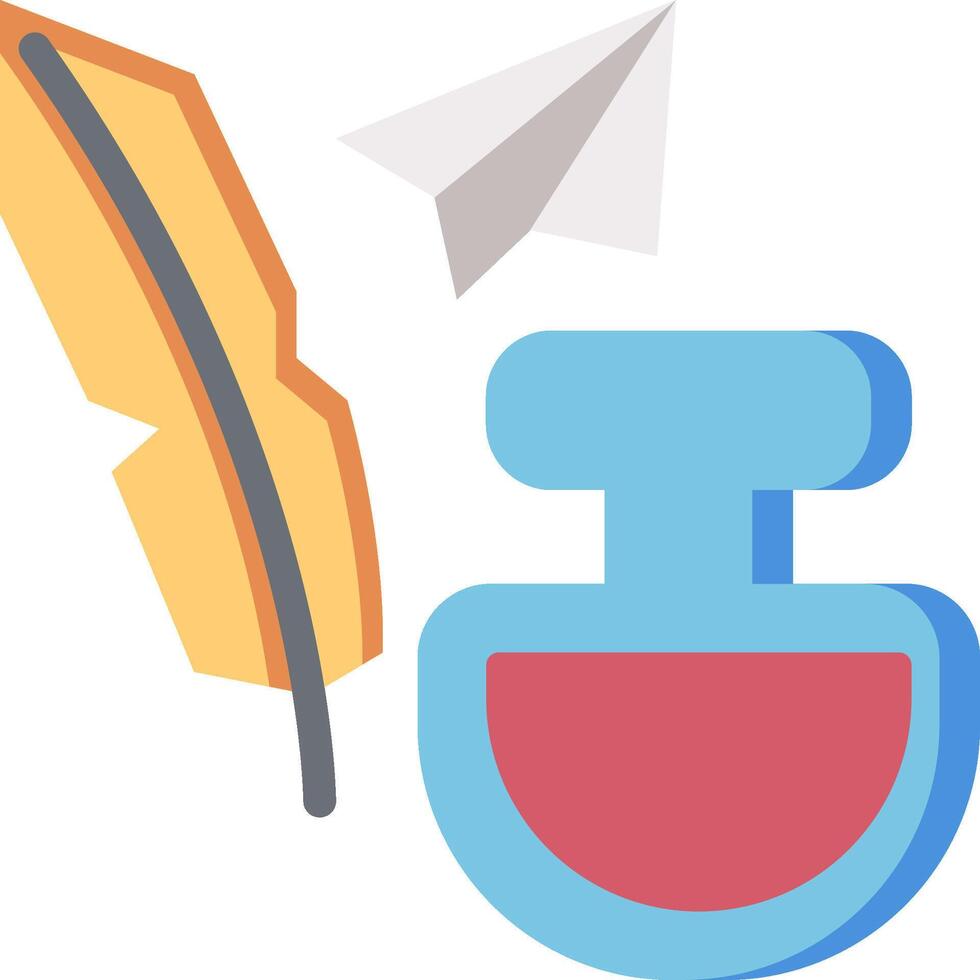 A paper airplane and ink bottle are next to a feather vector