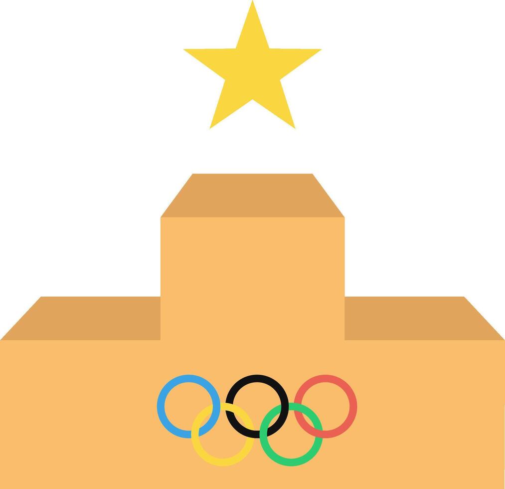 Olympic rings on a podium with a star vector