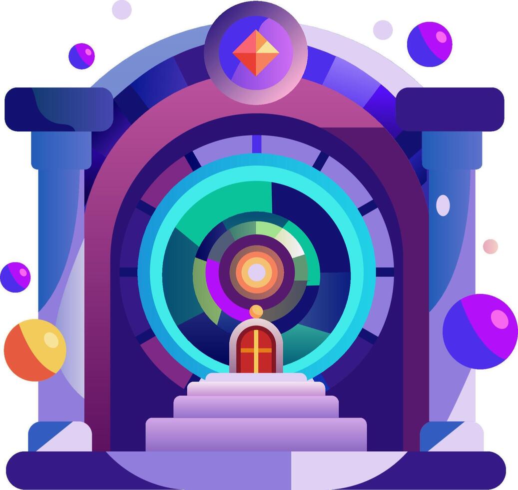 An illustration of a portal with a door and a door knob vector