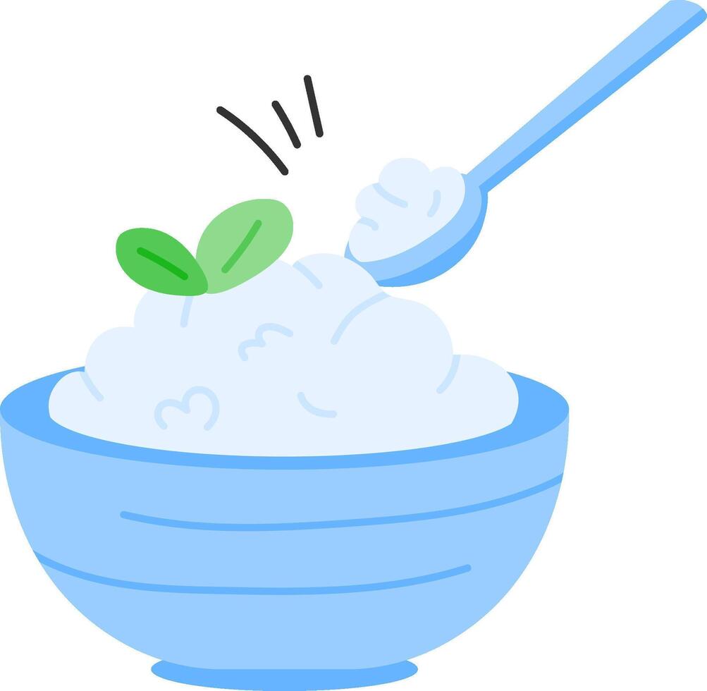 A bowl of rice with a spoon and a leaf vector
