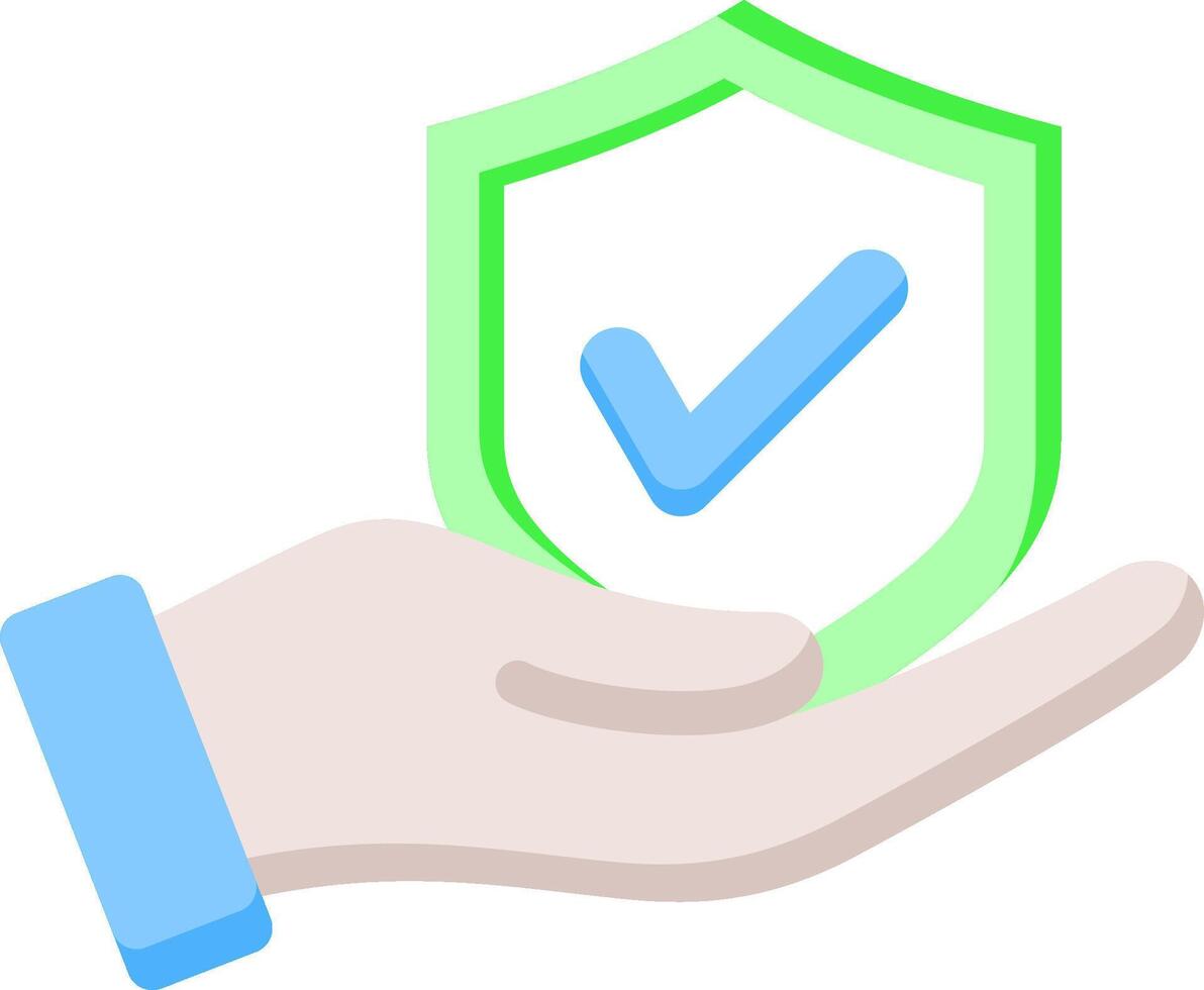 A hand holding a shield with a tick mark on it vector