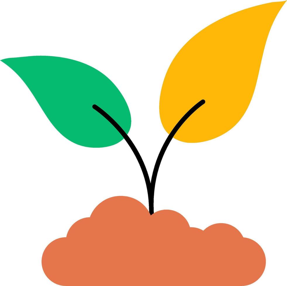 A cartoon plant with two leaves growing out of the ground vector
