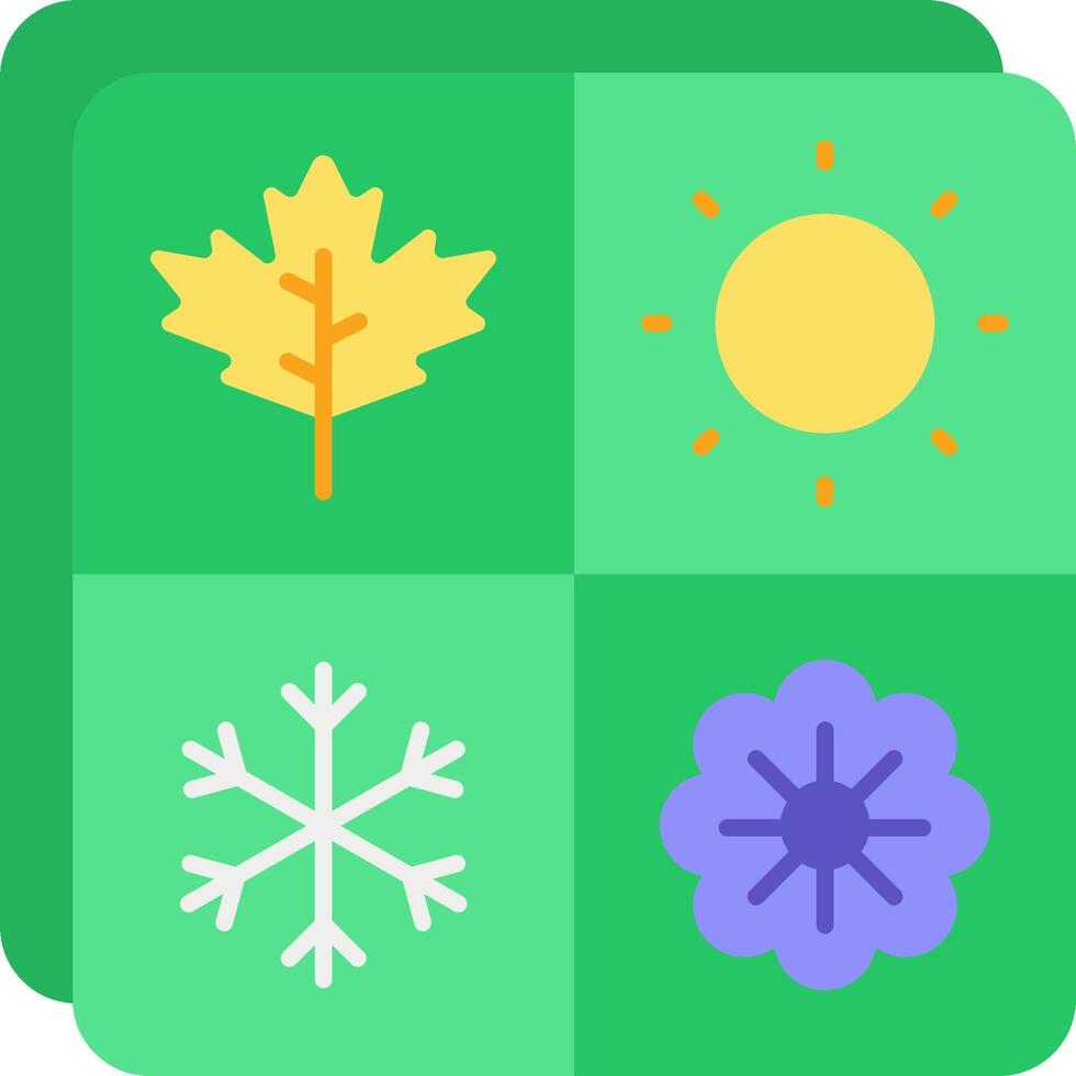 Four different icons with the sun, snowflake, maple leaf and leaf vector