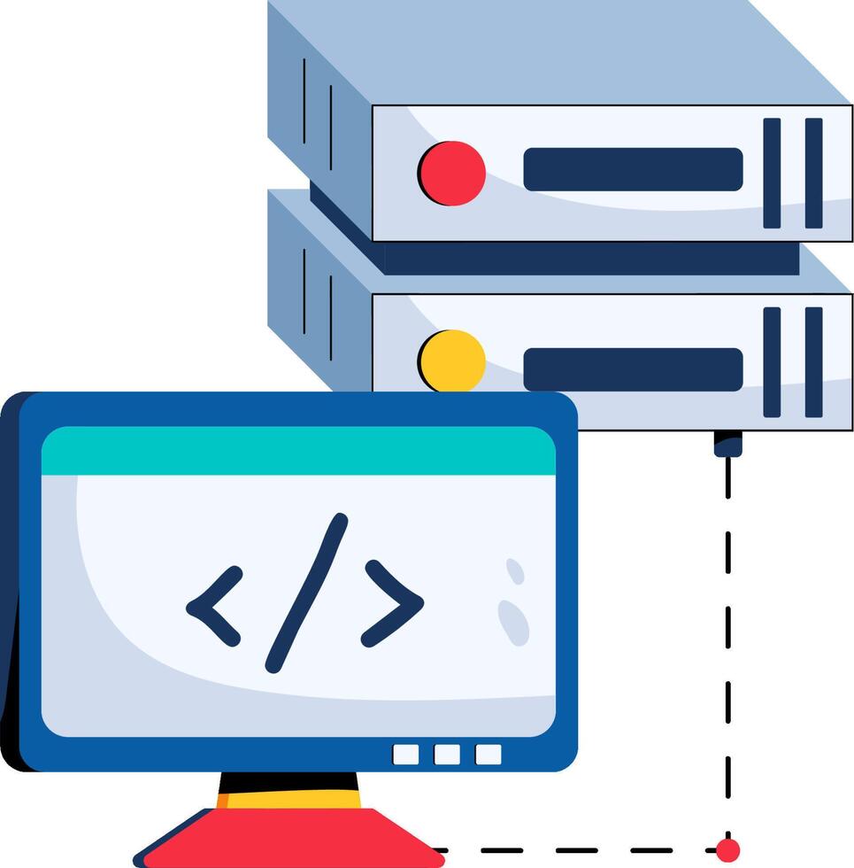 A computer with a server and a monitor vector