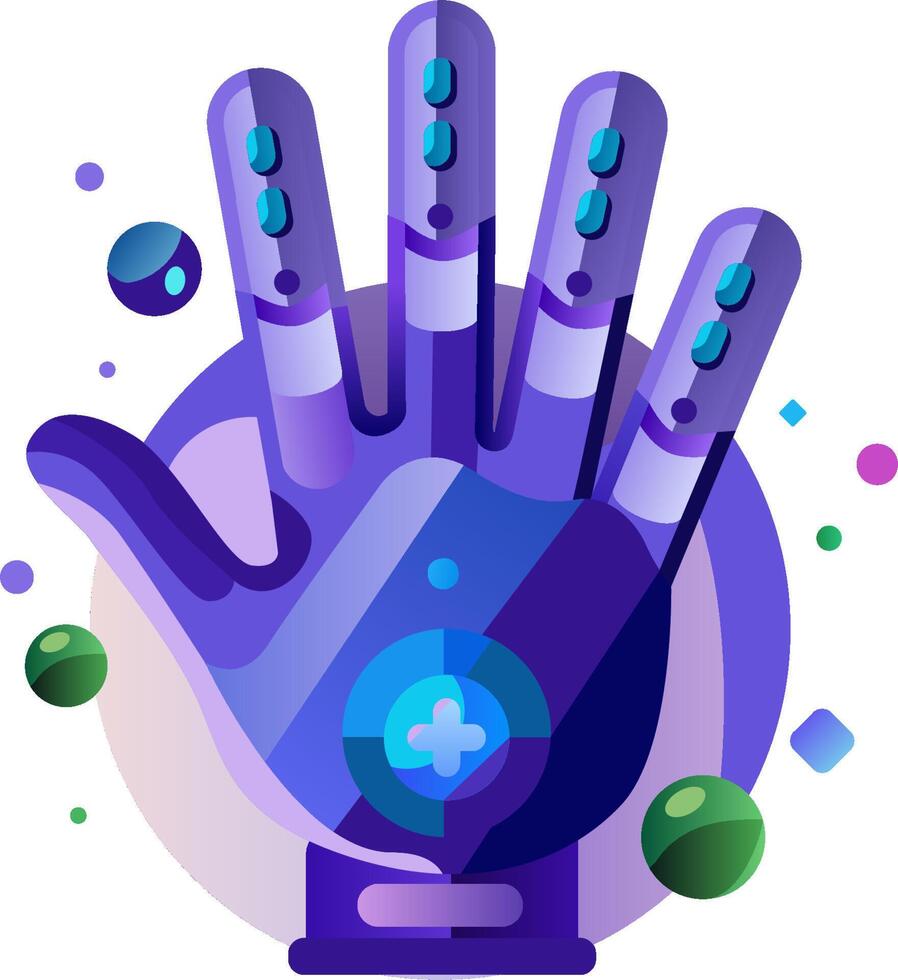 A purple hand with a blue glove and a blue sphere vector