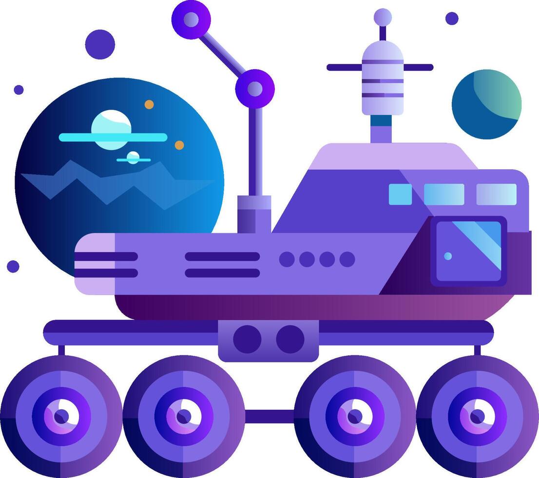 An illustration of a space vehicle with a planet and other objects vector