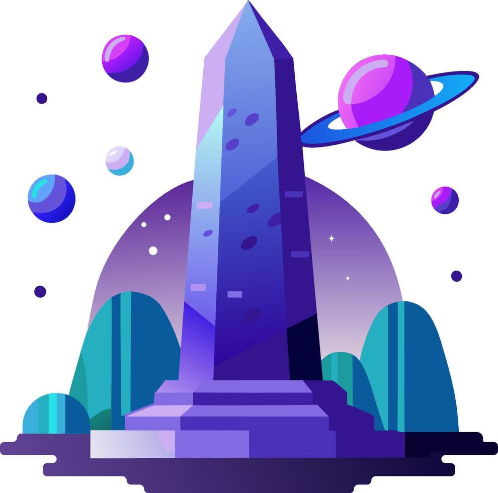 An illustration of a monument with planets and planets around it vector