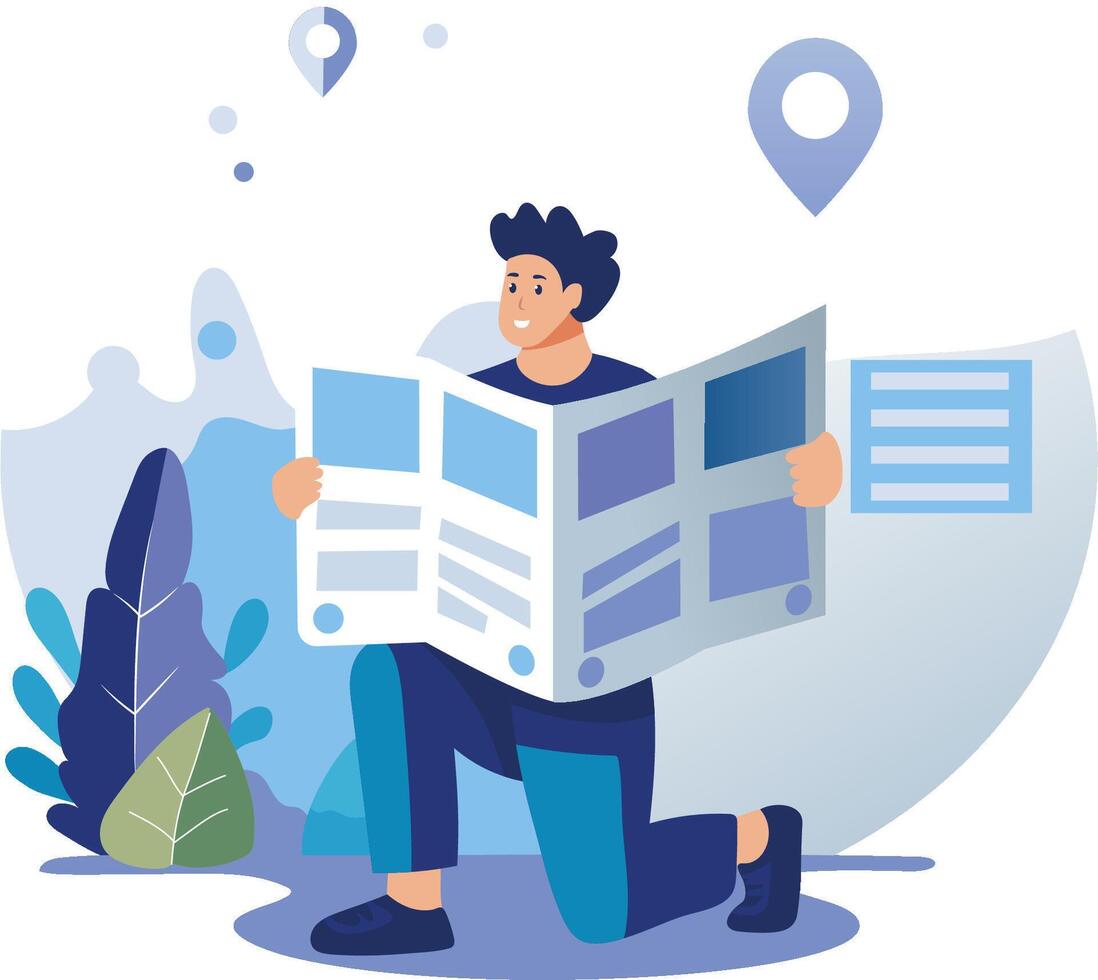 Man reading newspaper in flat style illustration vector