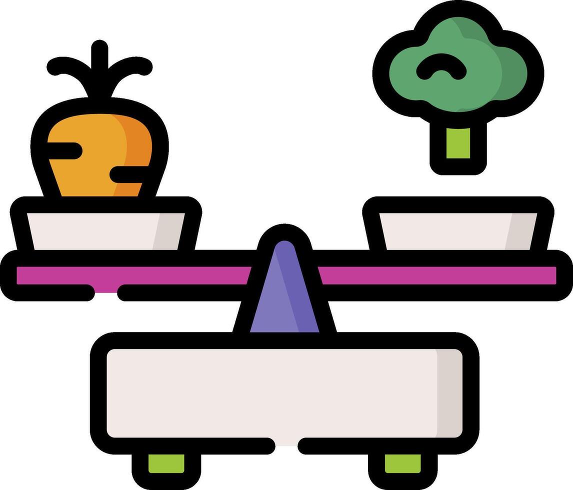 A scale with vegetables and a carrot on it vector