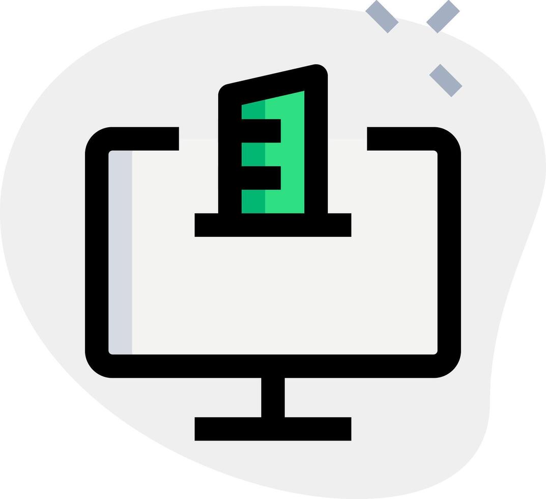 A computer monitor with a green arrow pointing to it vector