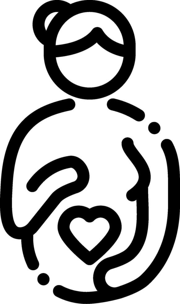 A black and white drawing of a pregnant woman holding a heart vector