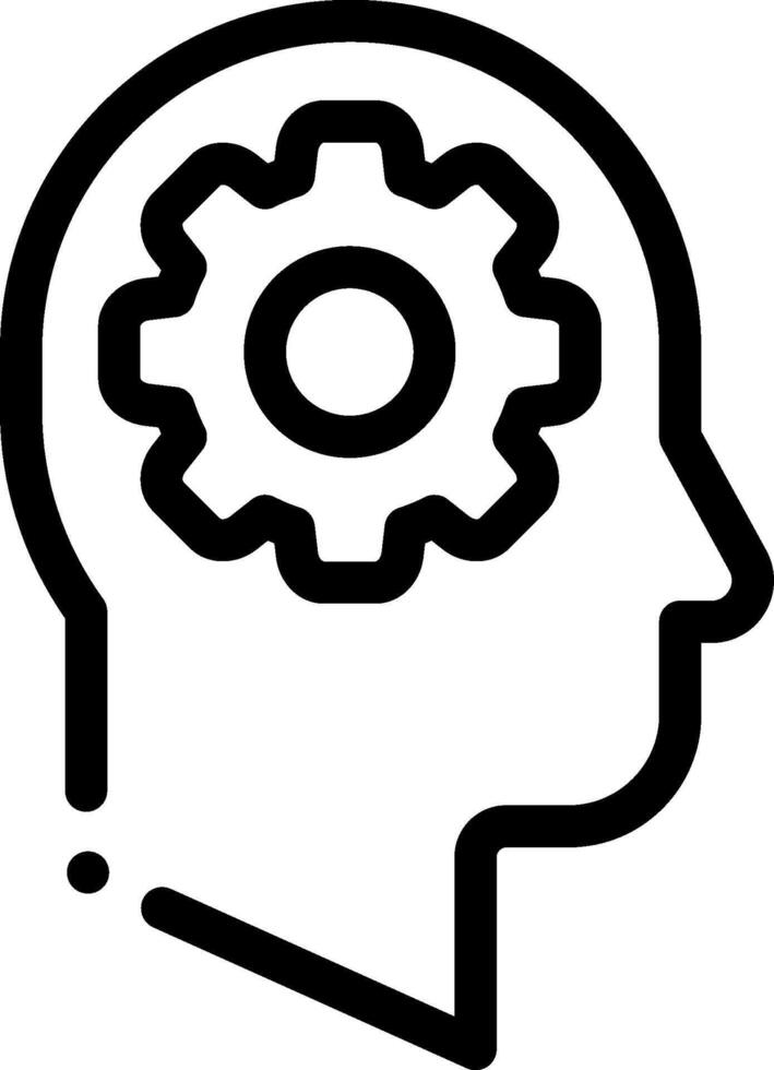 A black and white silhouette of a head with a gear in it vector