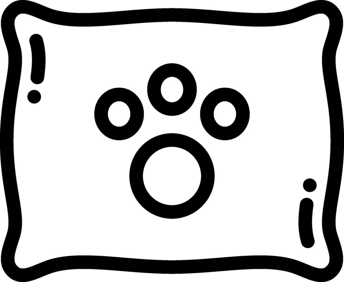 A black and white illustration of a pillow with a paw print vector