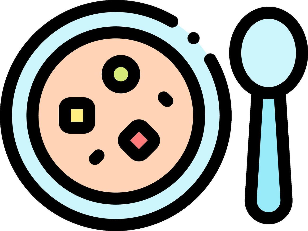 A bowl of soup with a spoon and fork vector