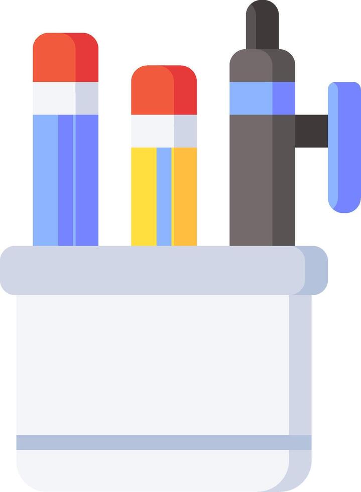 A white container with three pens and a pencil vector