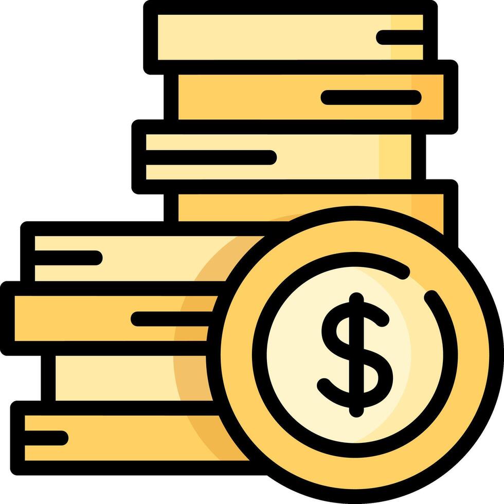 Money icon with stacks of coins and dollar sign vector