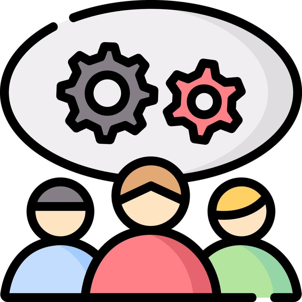 People with gears and a speech bubble vector