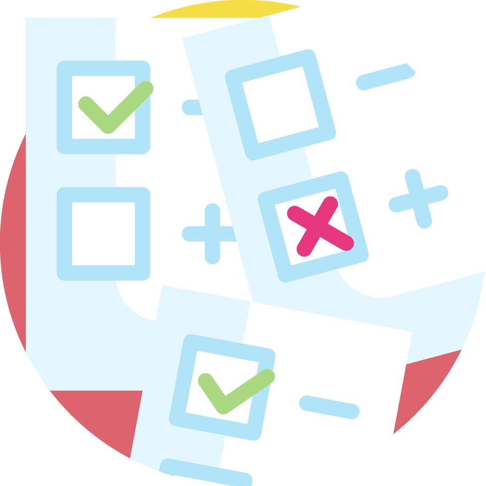 A check box with a check mark and a cross vector
