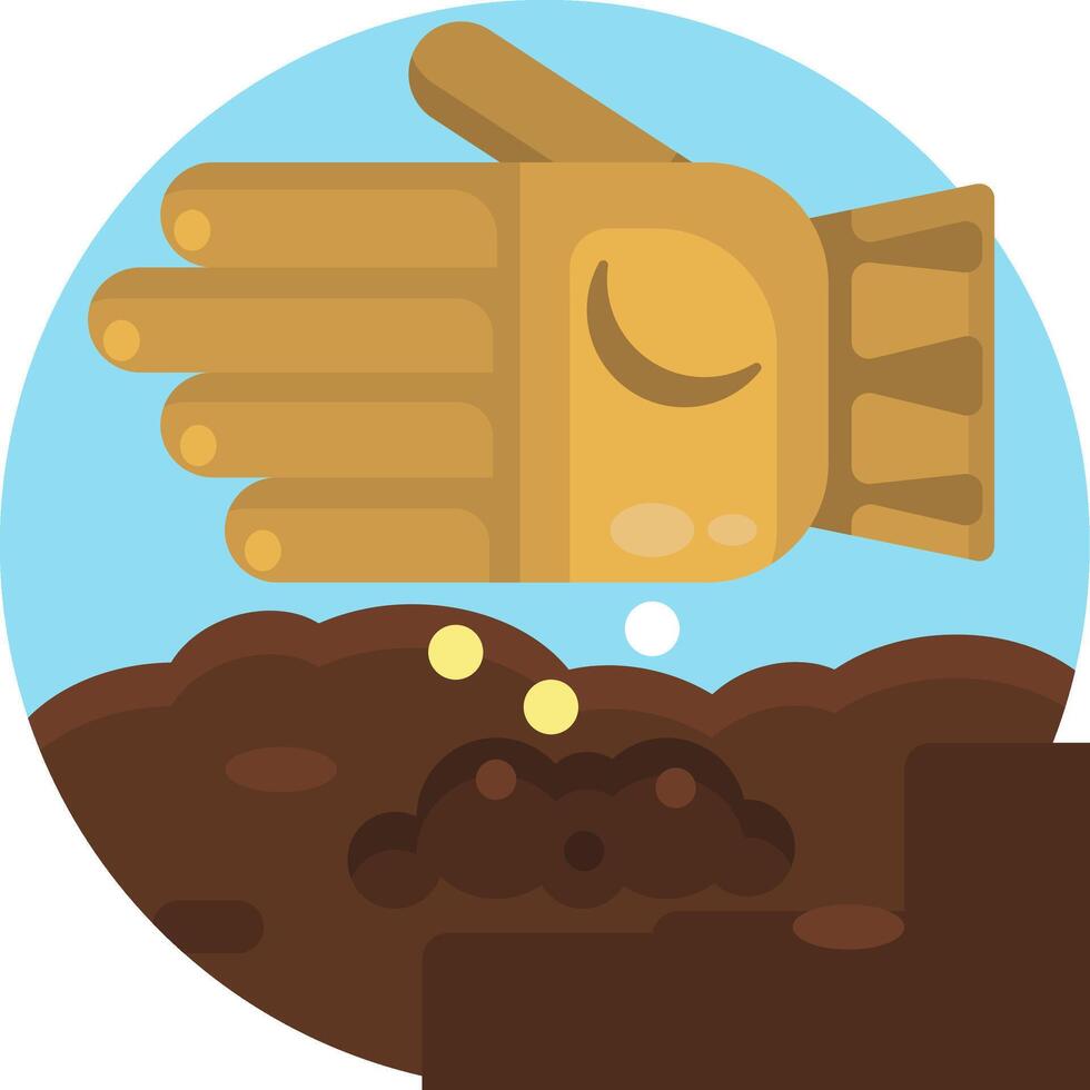 A glove is touching dirt and a hand is holding it vector