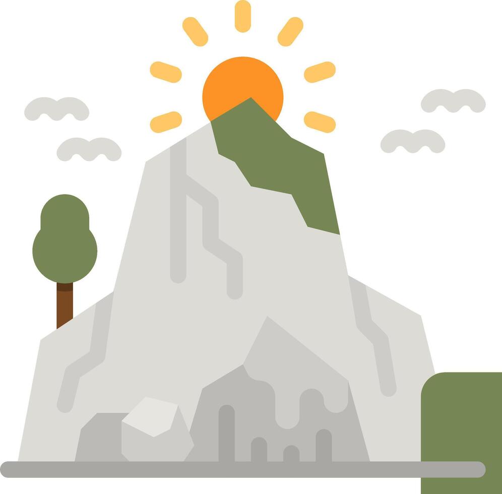A mountain with a sun on top and trees vector
