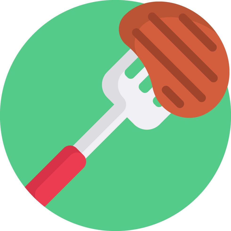 A hamburger on a fork with a red handle vector