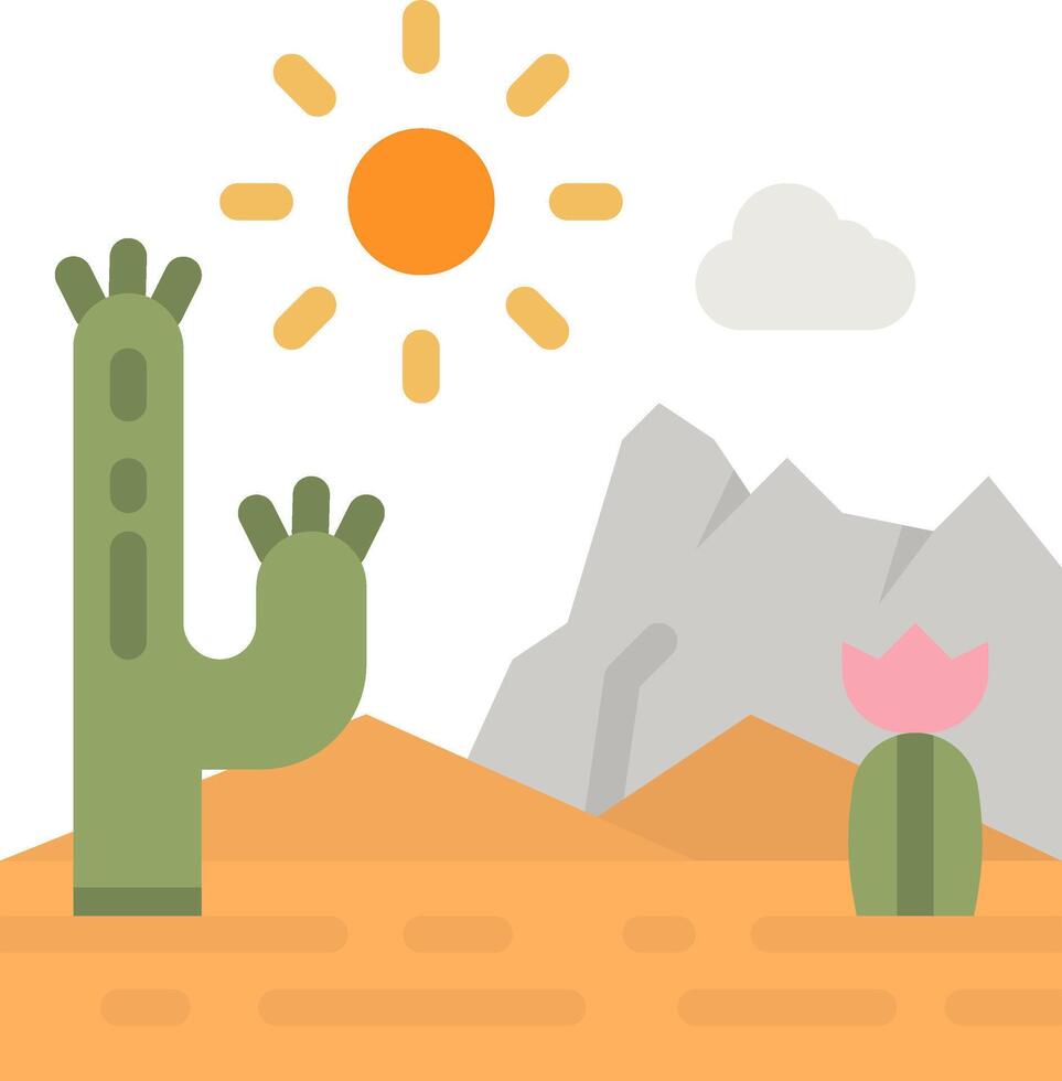 An illustration of a desert scene with cactus and sun vector
