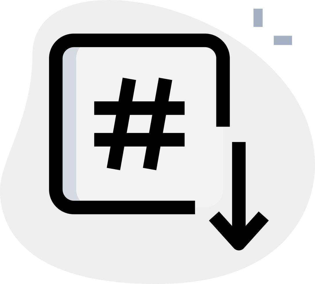 Hashtag icon with arrow pointing down vector