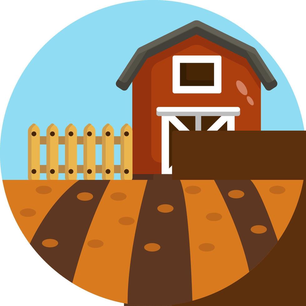 An illustration of a farm with a barn and fence vector