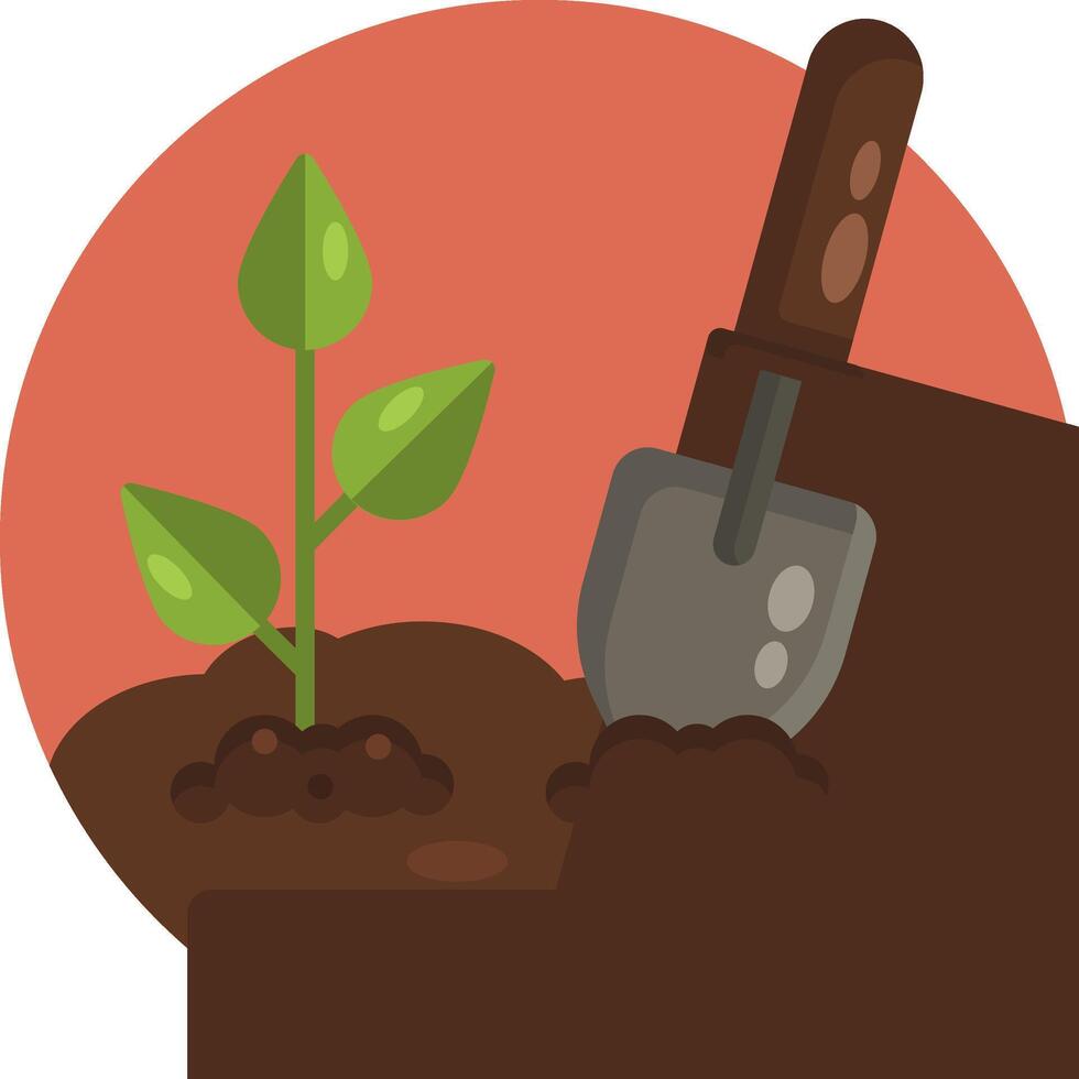 A plant and a shovel are in the ground vector
