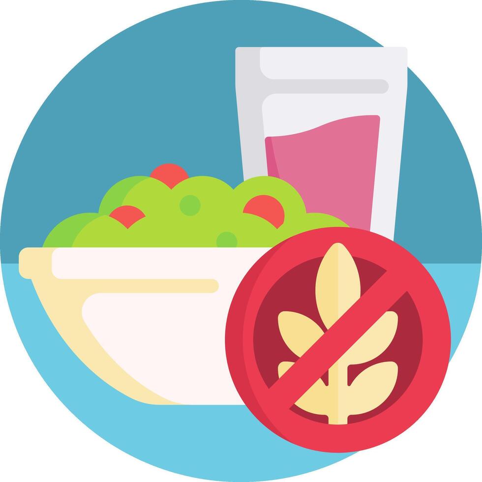 A bowl of salad with a glass of juice and a sign that says no gluten vector