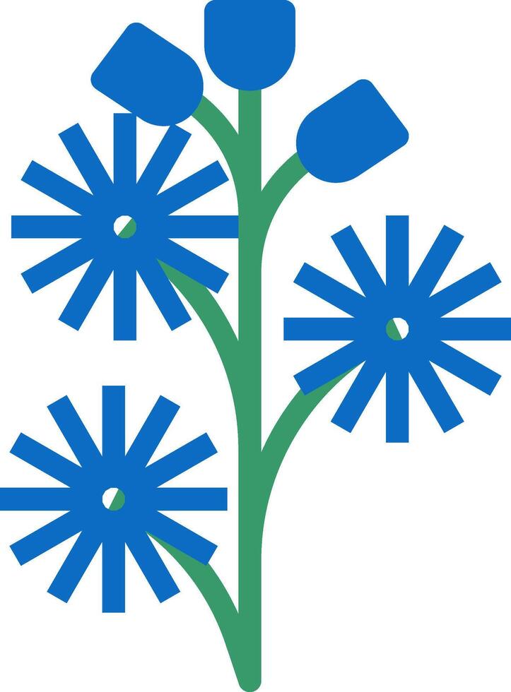 A blue flower with green leaves and stems vector