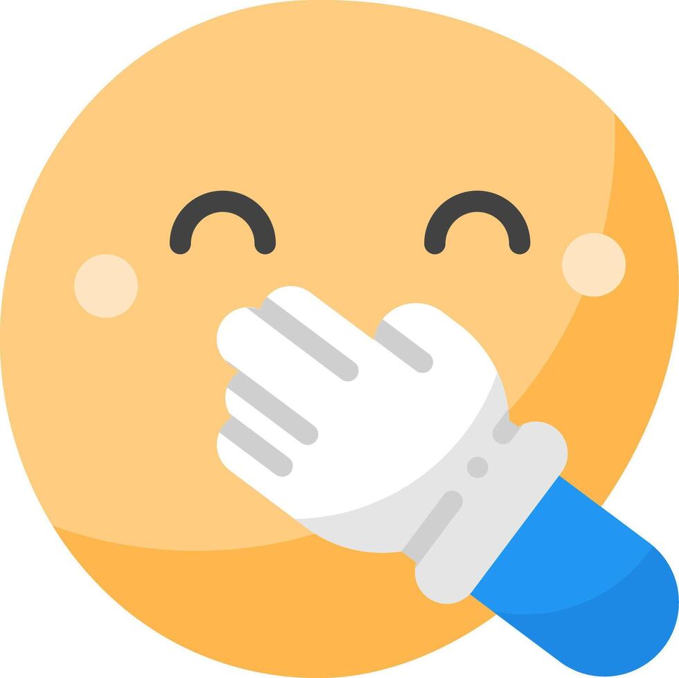 A smiling emoticion with a hand covering its mouth vector