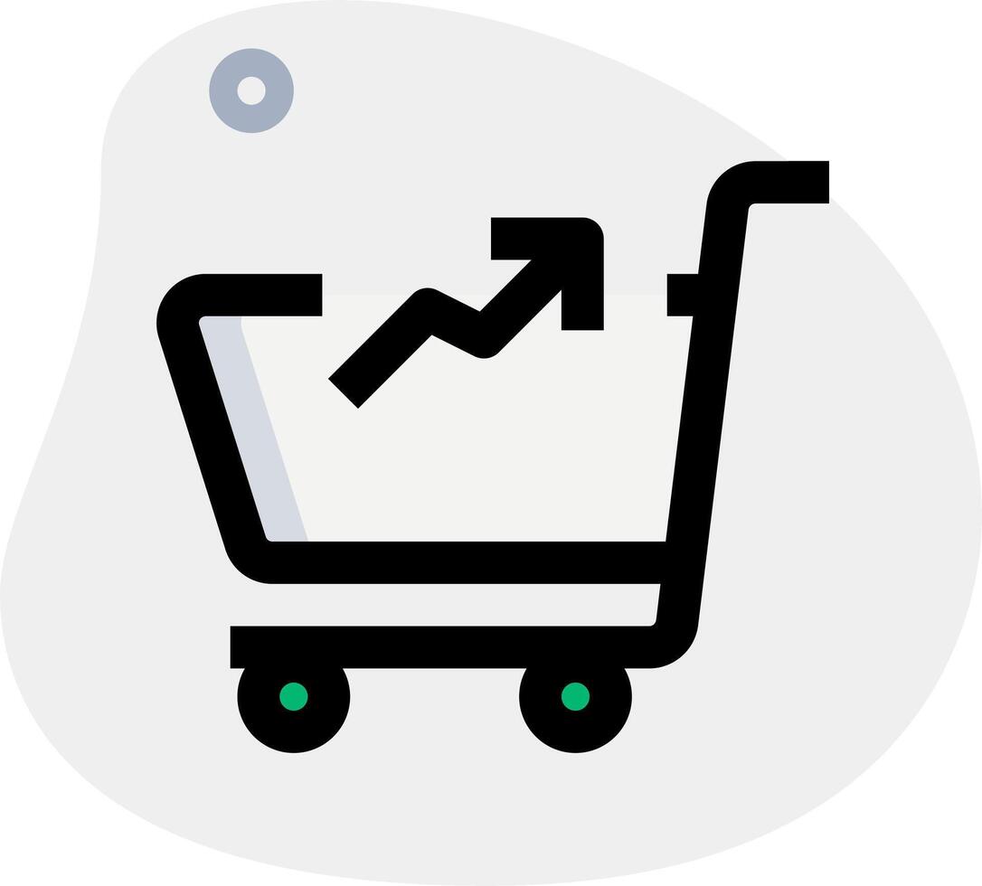 An icon of a shopping cart with an arrow going up vector