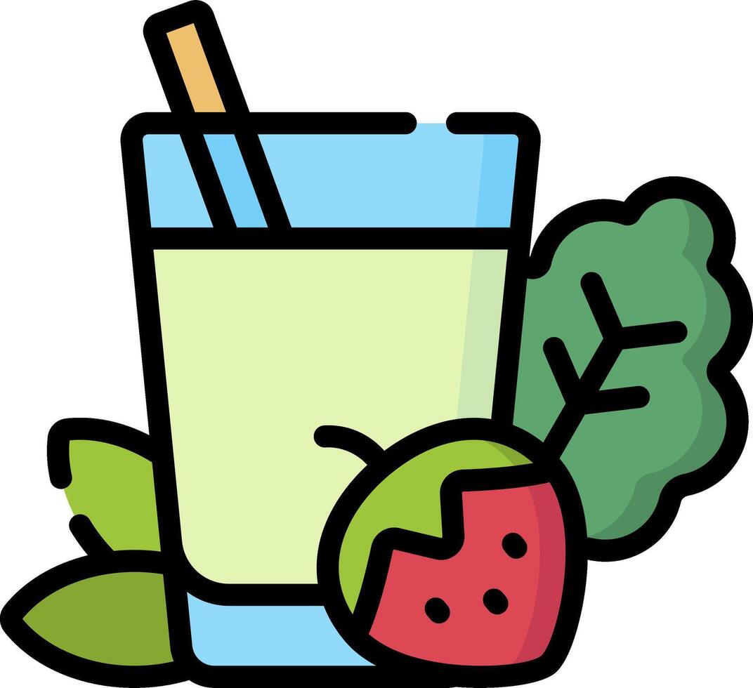 A glass of juice with strawberries and leaves vector