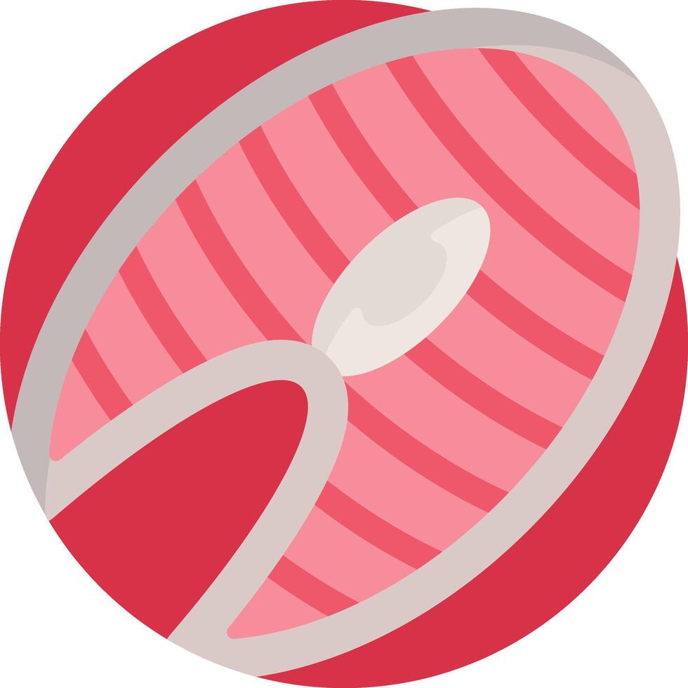 A red and white circular icon with a slice of meat vector