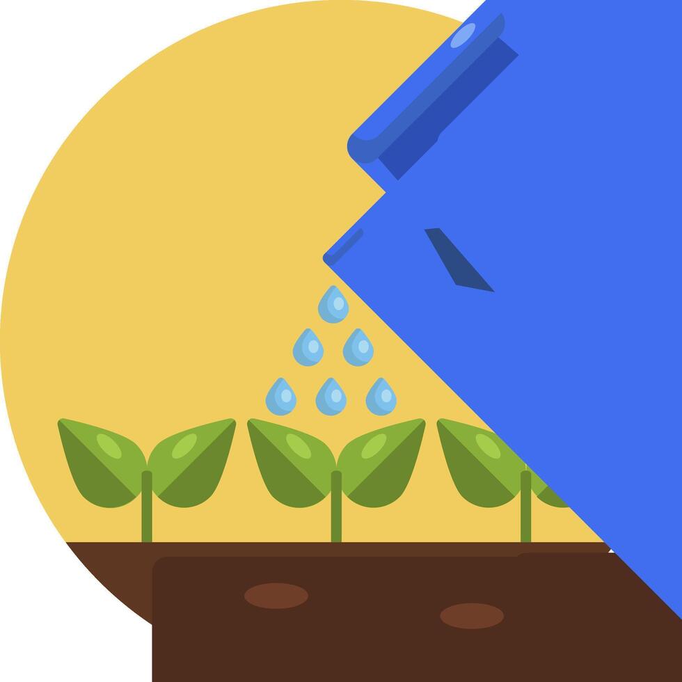 A watering can with plants and water drops vector