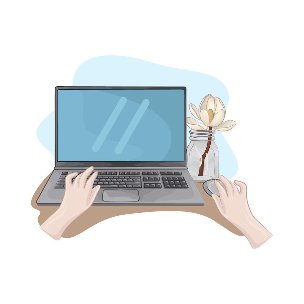 laptop with flower vector