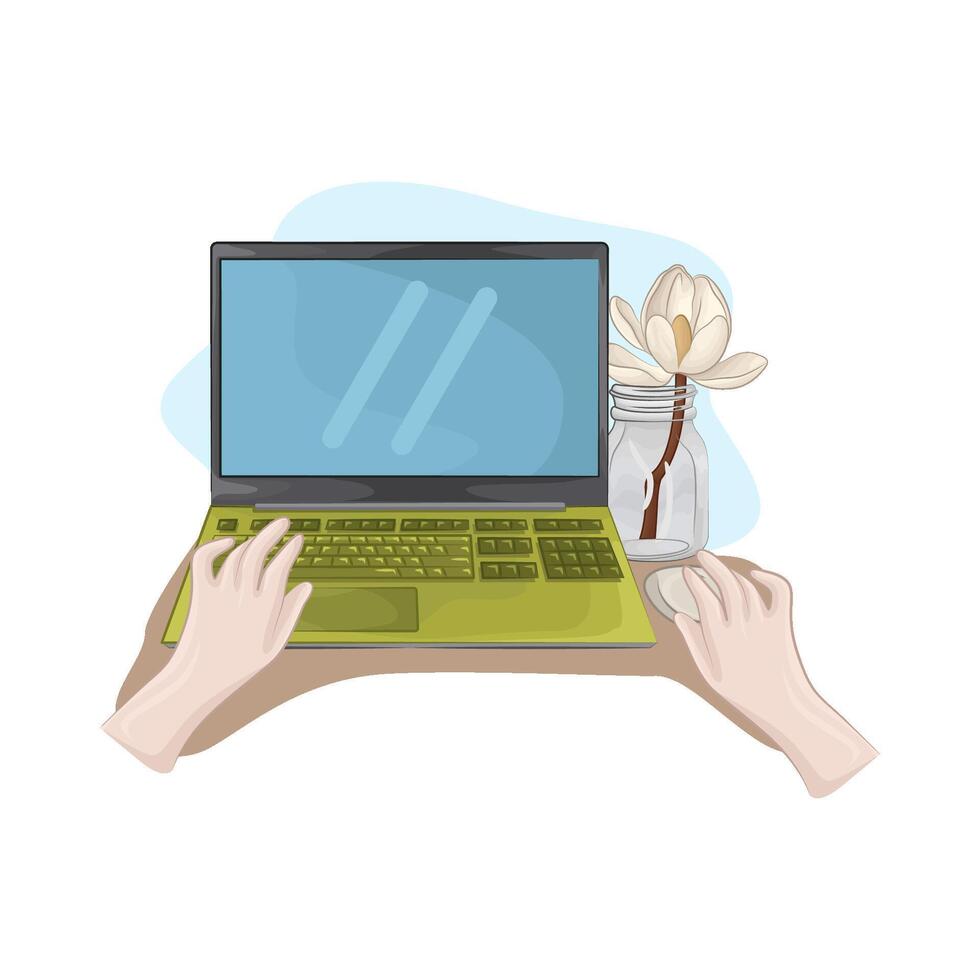 illustration of hands typing on laptop vector