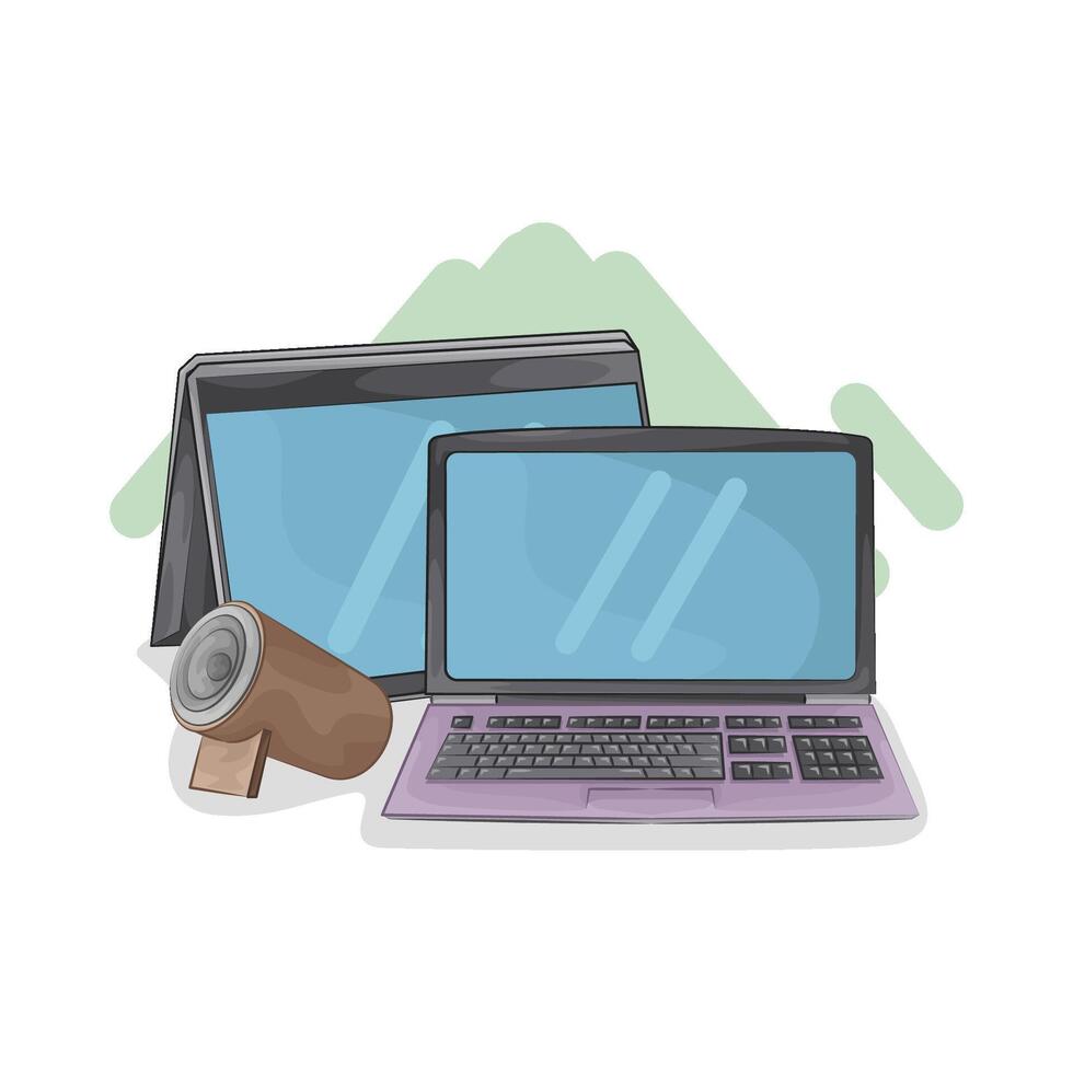 laptop and speakers vector
