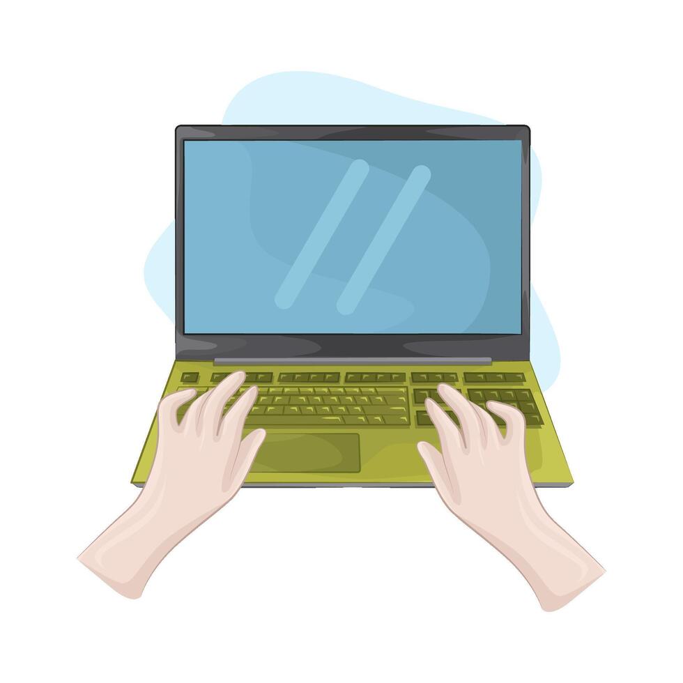 hands typing on laptop illustration vector