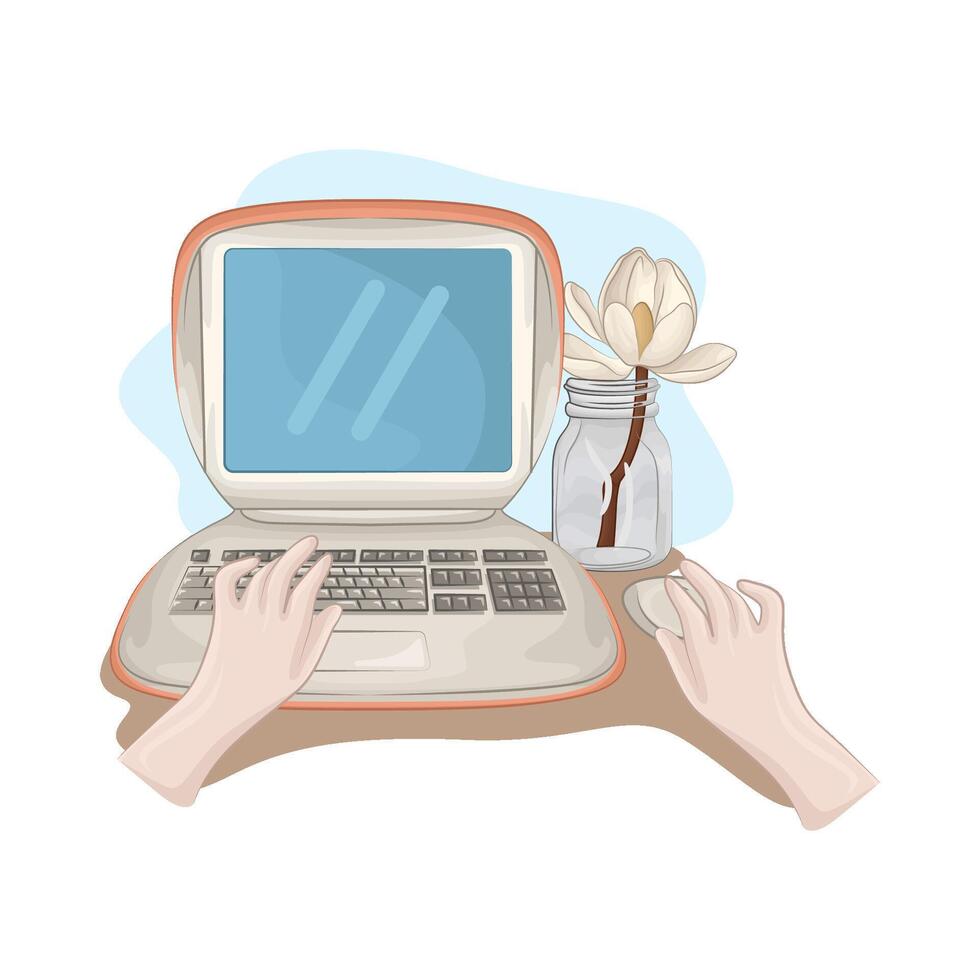 hands typing on laptop vector