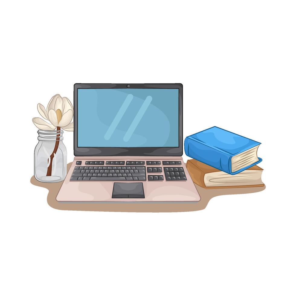 laptop with book stacks vector
