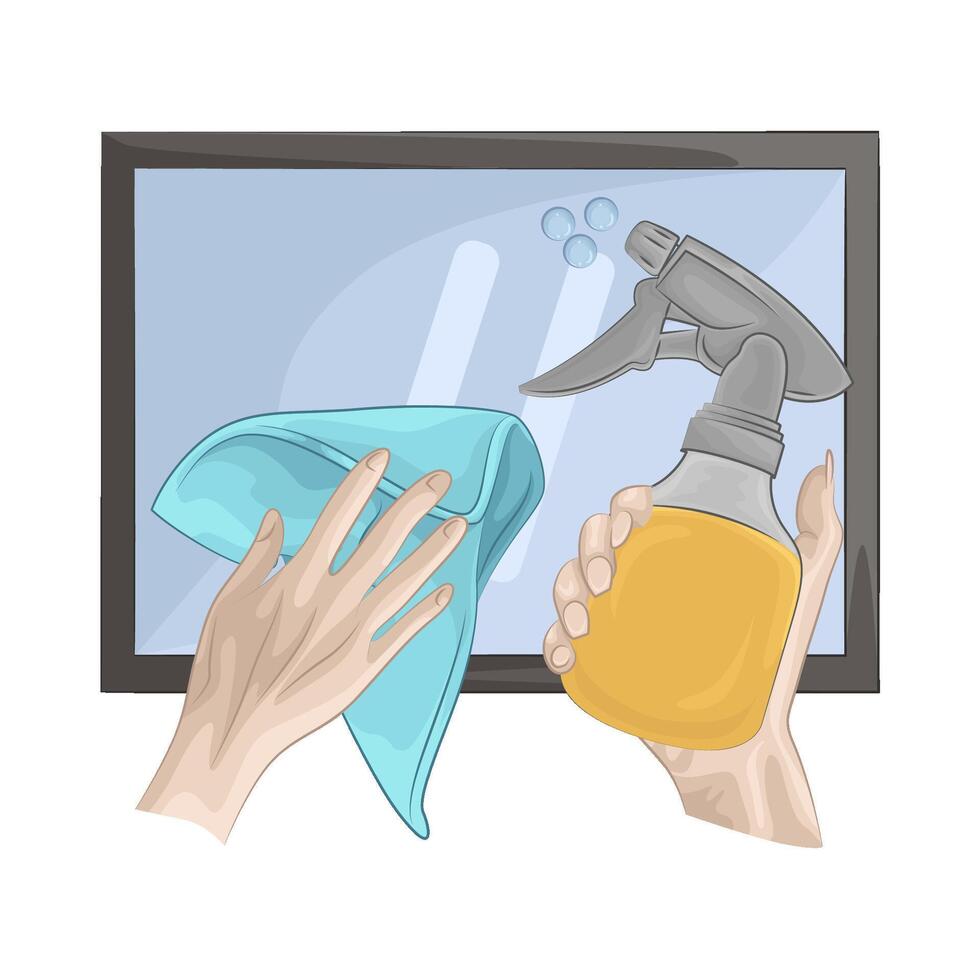wipe with spray bottle vector