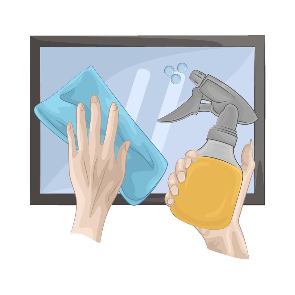 illustration of wipe and spray bottle vector