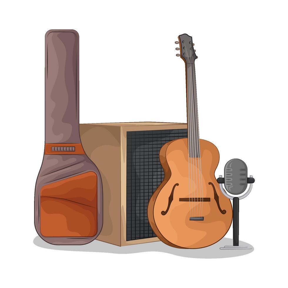 guitar and amplifier with mic illustration vector