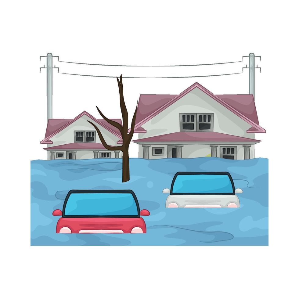 illustration of car submerged in flood vector