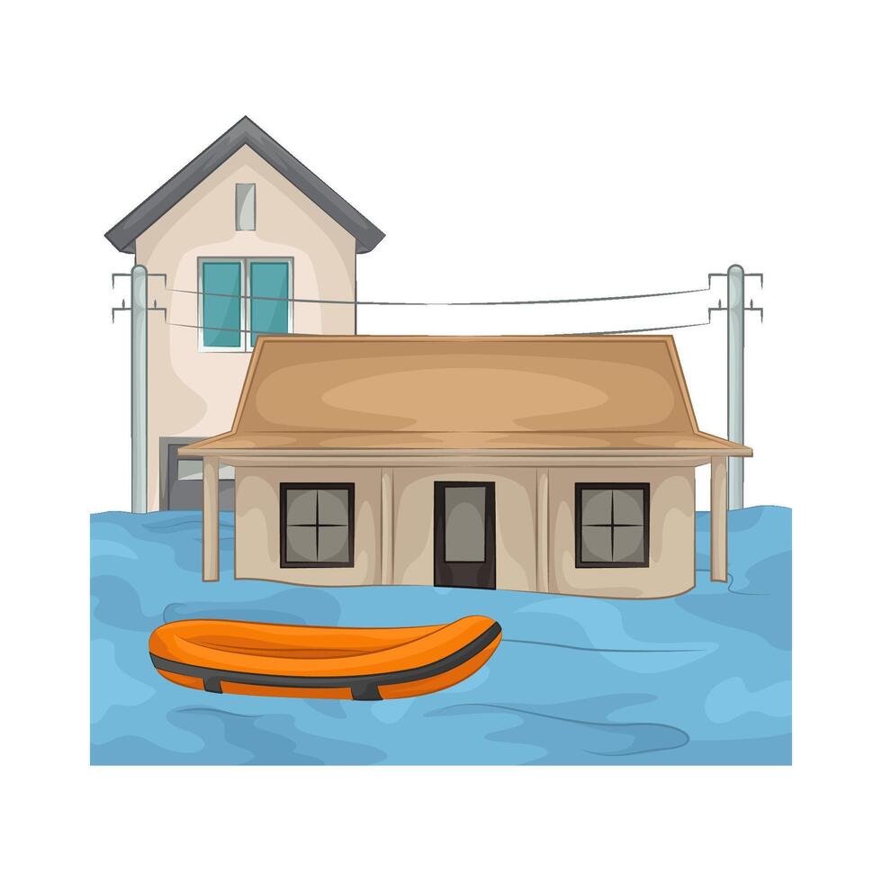 The lifeboat floats on the flood water vector